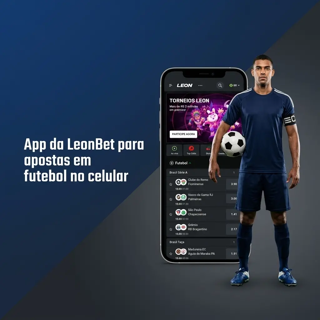 Tela do app LeonBet no celular com mercados de apostas em futebol ao vivo, estatísticas e bilhete de aposta