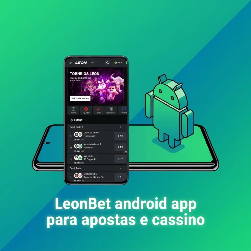 Tela do app LeonBet para Android com opções de apostas esportivas e cassino online no celular