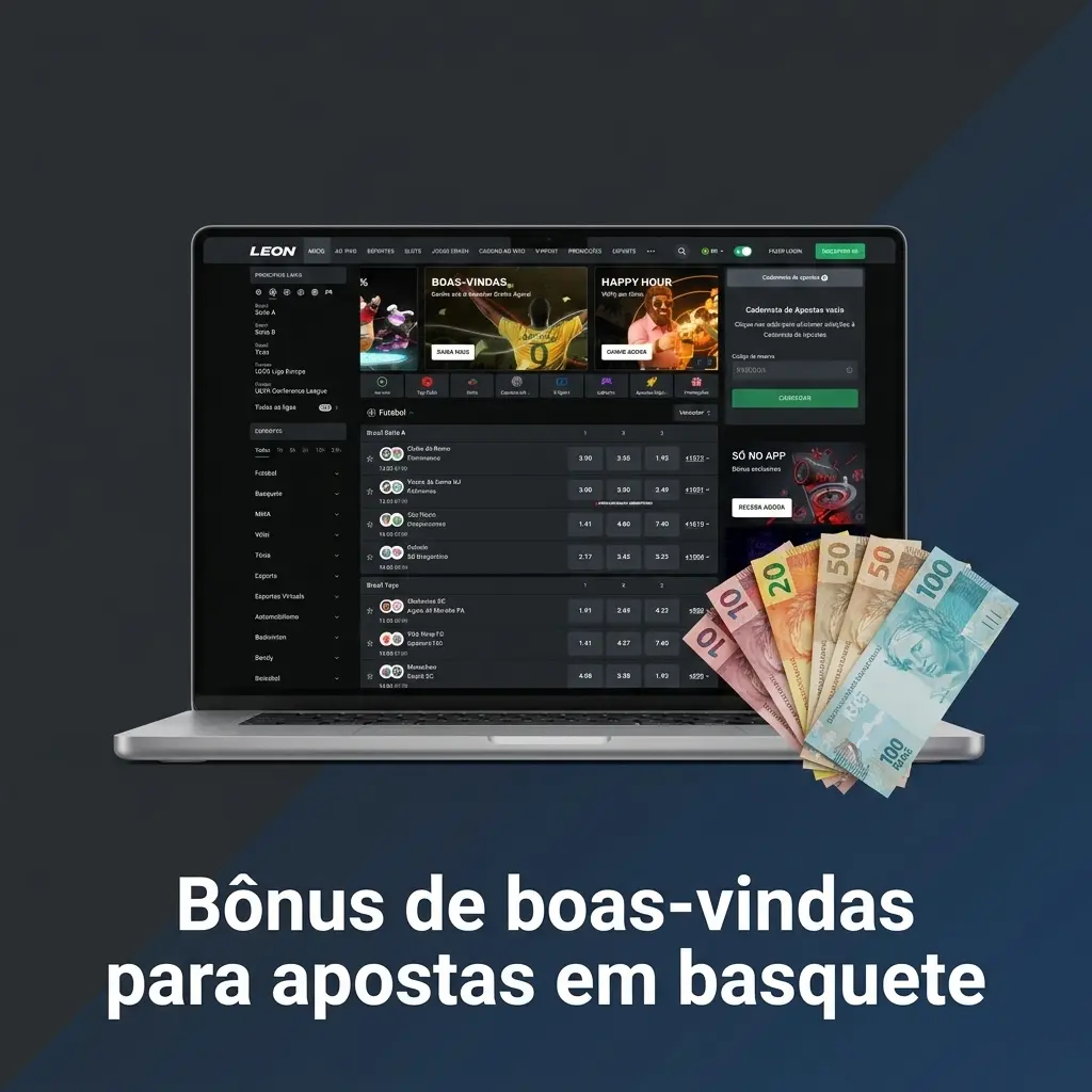 Bônus de boas-vindas para apostas em basquete, com cadastro, depósito qualificado e requisitos de rollover na LeonBet