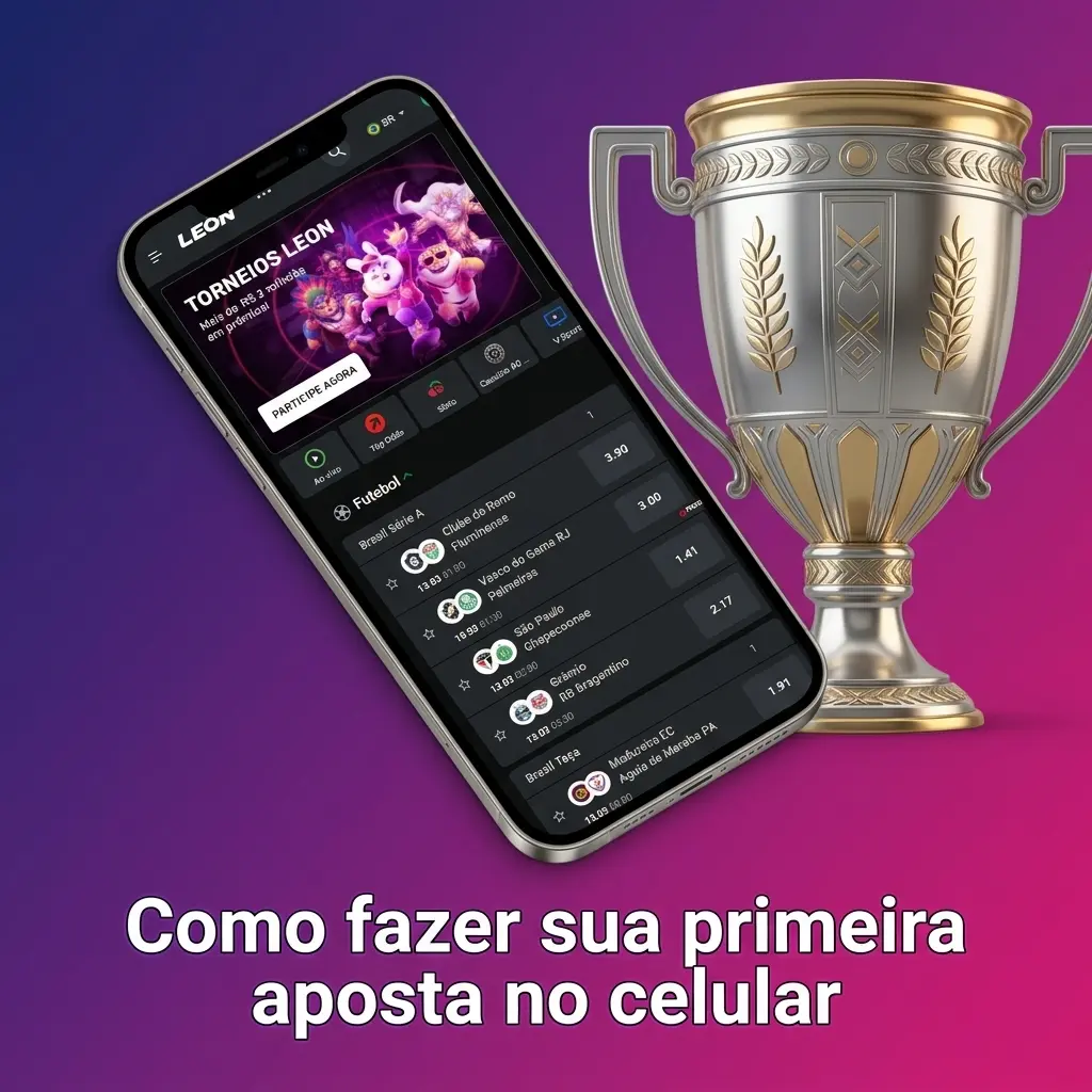 Passo a passo da primeira aposta no celular na LeonBet: escolher evento, odd, definir valor e confirmar cupom