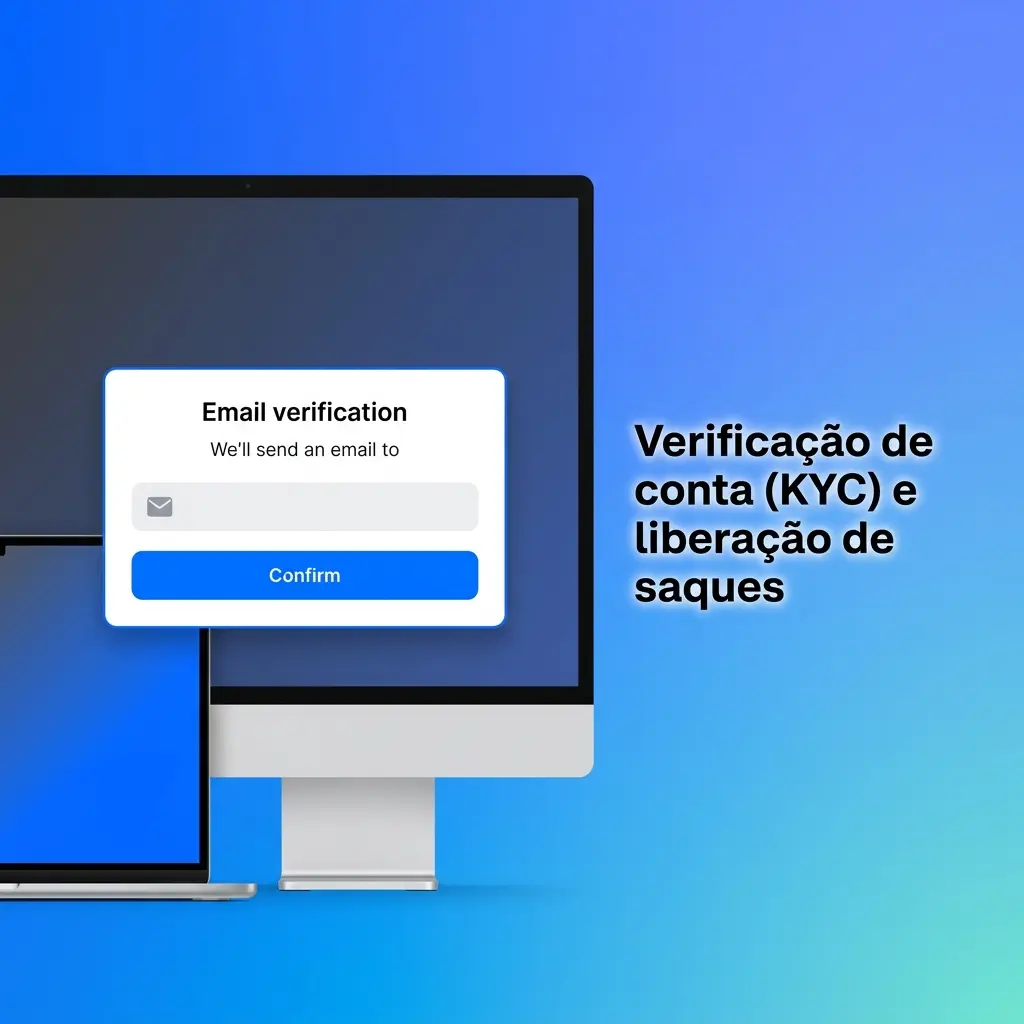 Etapas de verificação de conta KYC para liberar saques: dados pessoais, documento, comprovante, contato e revisão final