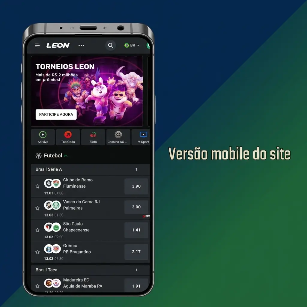 Captura do site mobile otimizado de apostas e cassino, acessível no celular para entrar, depositar e jogar sem app